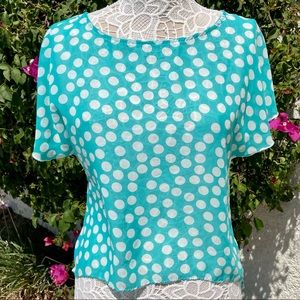 Lashes Sheer Aqua Blue Blouse w/White Polka Dots & Tie in Back